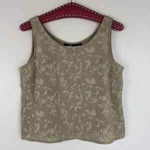 Vintage Sag Harbor 90s Mom Floral Tank Top Pleated Cropped Blouse Tan Beige 10P